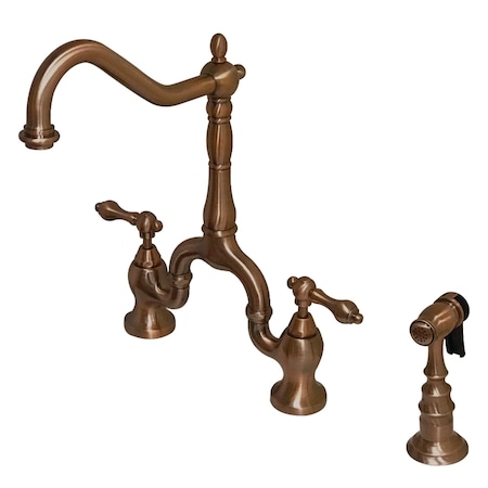 Kingston Brass English Country Kitchen Bridge Faucet W/Brass Sprayer, Copper KS775ALBSAC